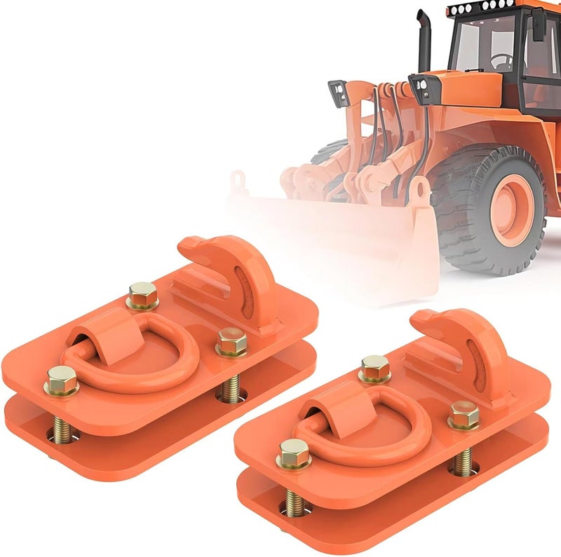 Aprapustec 2 Pack 3/8" Tractor Bucket Hooks with Tie Down Ring - Grade 70 Forged Steel Bolt-On Grab Hook with Backing Plate, Max Load 15,000 lbs, Compatible with Kubota, John Deere, RV, UTV, Truck, Orange - Image 1